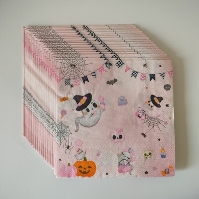 Halloween Party Pink Paper Napkins 万圣节派对粉色印花餐巾纸