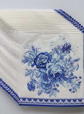 Blue Flower Paper Napkins Decoupage 青花瓷蝶骨巴特节日餐巾纸