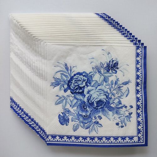 Blue Flower Paper Napkins Decoupage 青花瓷蝶骨巴特节日餐巾纸