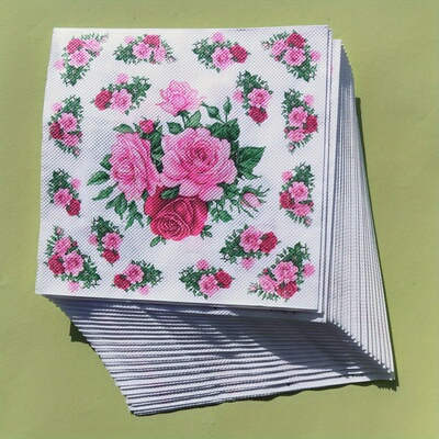 Rose Flower Paper Napkins Party Decor 情人节玫瑰花印花餐巾纸