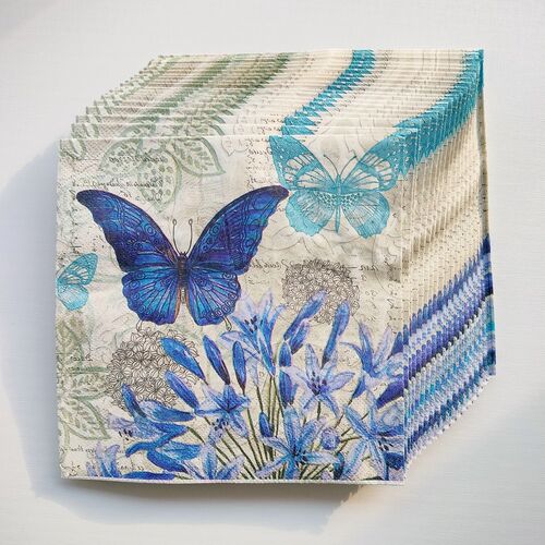 Blue Floral Butterfly Paper Napkins Decoupage 蝶骨巴特餐巾纸