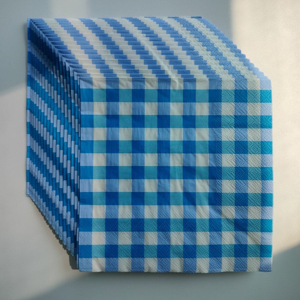Blue Plaid Checks Paper Napkins Party 蓝色小方格子派对餐巾纸