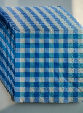 Blue Plaid Checks Paper Napkins Party 蓝色小方格子派对餐巾纸