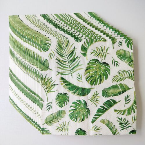Green Leaf Paper Napkins Decoupage蝶骨巴特夏季婚礼印花餐巾纸