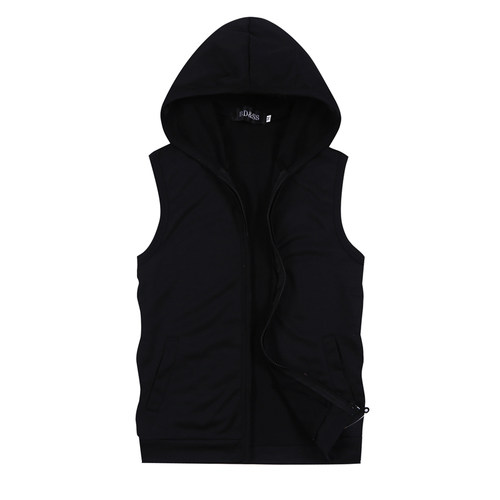 夏季外穿纯棉贴身带帽无袖t恤