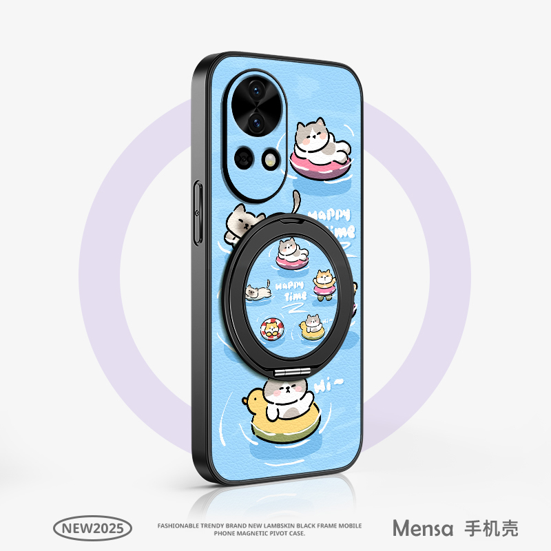 戏水小猫适用华为nova14pro手机壳13nova12ultra/11/10/9se新款nova8活力版磁吸支架旋转女款卡通小羊皮防摔