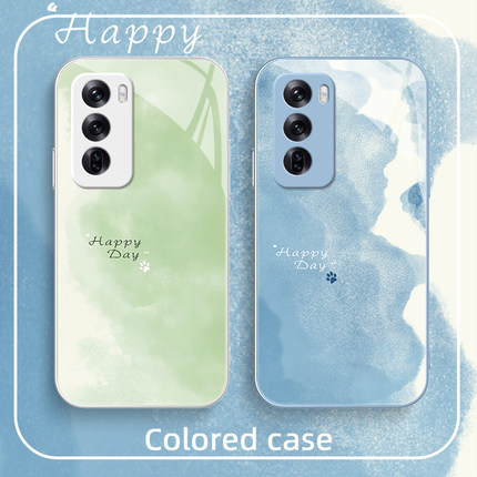 渐变蓝绿适用opporeno12新款手机壳reno12pro保护套reno11金属漆玻璃女款reno10/9/8/7/6/4全包防摔高级外壳