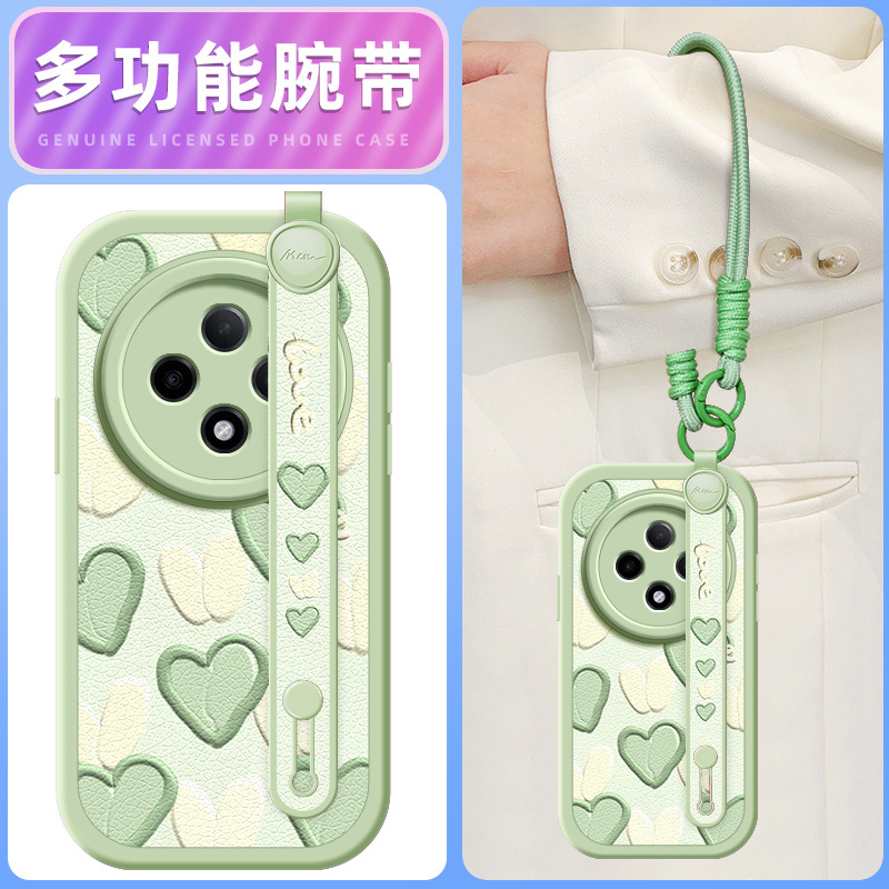 绿色爱心适用OPPOA3pro手机壳A2/A11X小羊皮A3 5G/A35/36/53/56/新款A9X/A93/A93s腕带斜挎挂绳A95/96/97女