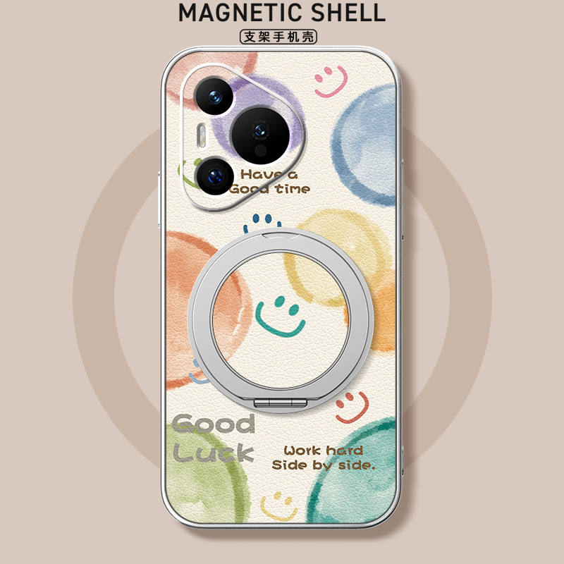 适用华为pura80pro手机壳女款pura70ultra带磁吸旋转支架全包p60防摔p50硅胶p40pro+卡通p30新款外壳气泡笑脸