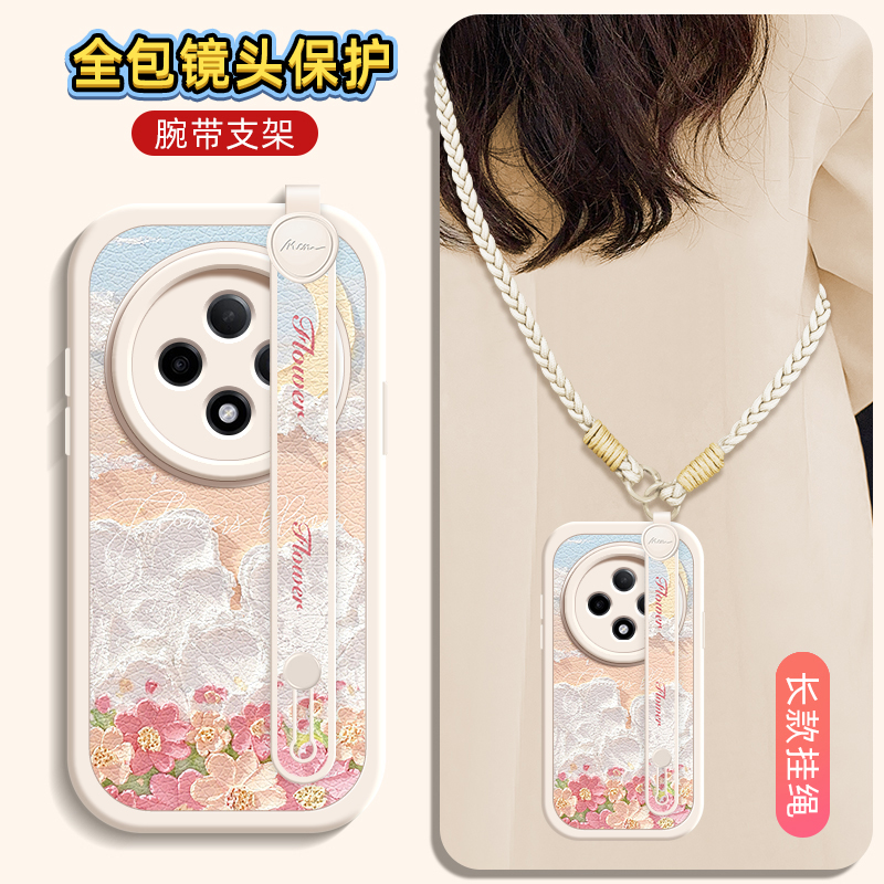 油画花朵适用OPPOA3pro手机壳A2/A11X保护套A3 5G/A35/36/53/56/新款A9X/A93/A93s腕带斜跨挂绳A95/96/97女