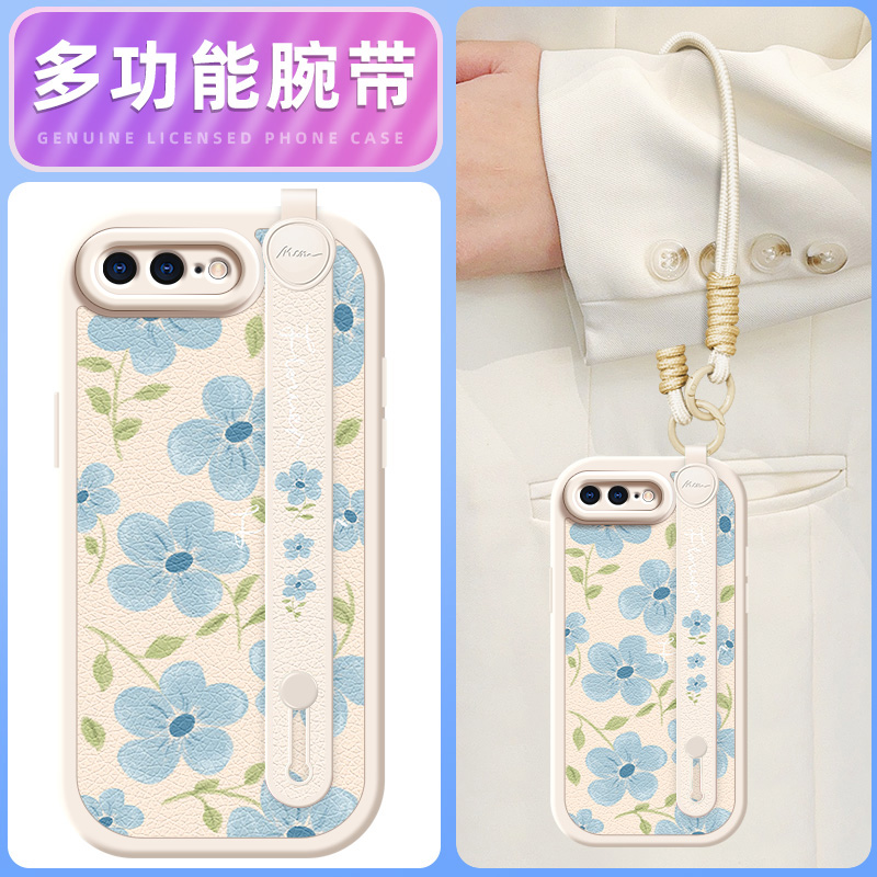 蓝色花瓣适用苹果11ProMax手机壳iphoneX套7/8plus新款x/xr腕带斜挎挂绳iphone11pro可背6splus女款xsmax