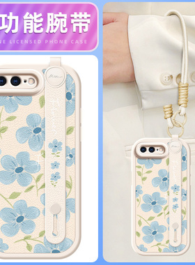 蓝色花瓣适用苹果11ProMax手机壳iphoneX套7/8plus新款x/xr腕带斜挎挂绳iphone11pro可背6splus女款xsmax