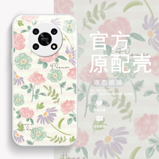 清新花朵适用荣耀x50新款 x30i保护套x20se金属漆玻璃x10卡通荣耀9xpro夏天华为8x高级外壳 手机壳x40gt女款