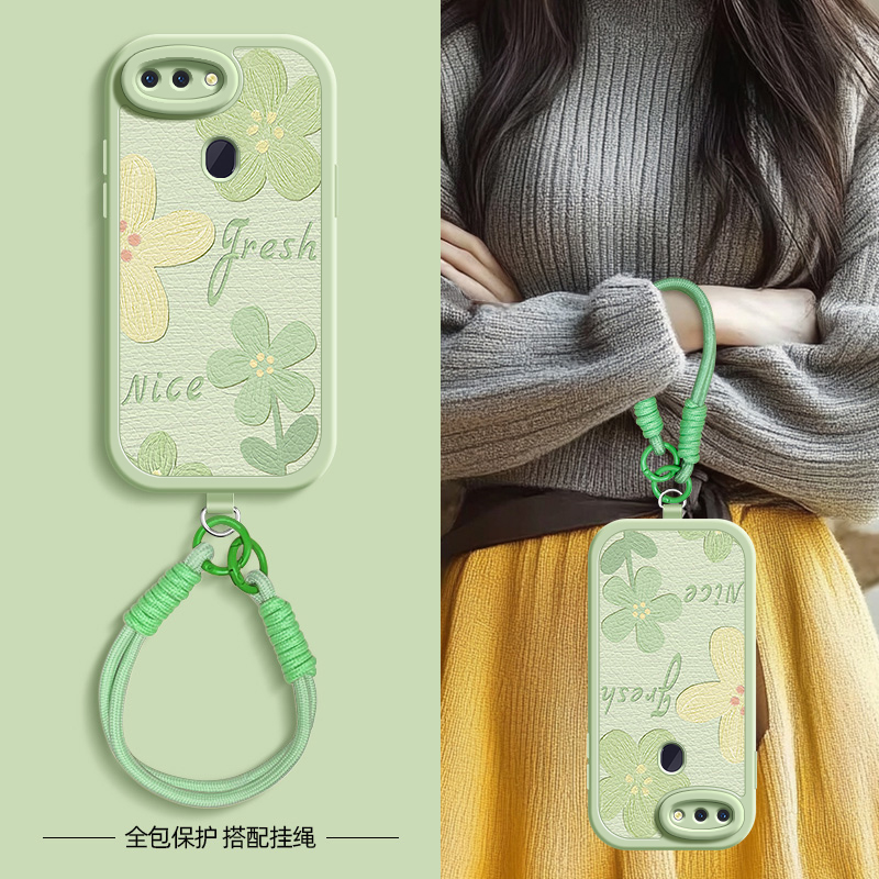 油画绿花适用oppor17pro手机壳r15标准版小羊皮oppor15梦境版oppor11s新款r17oppo春夏斜挎挂绳r11女款可背