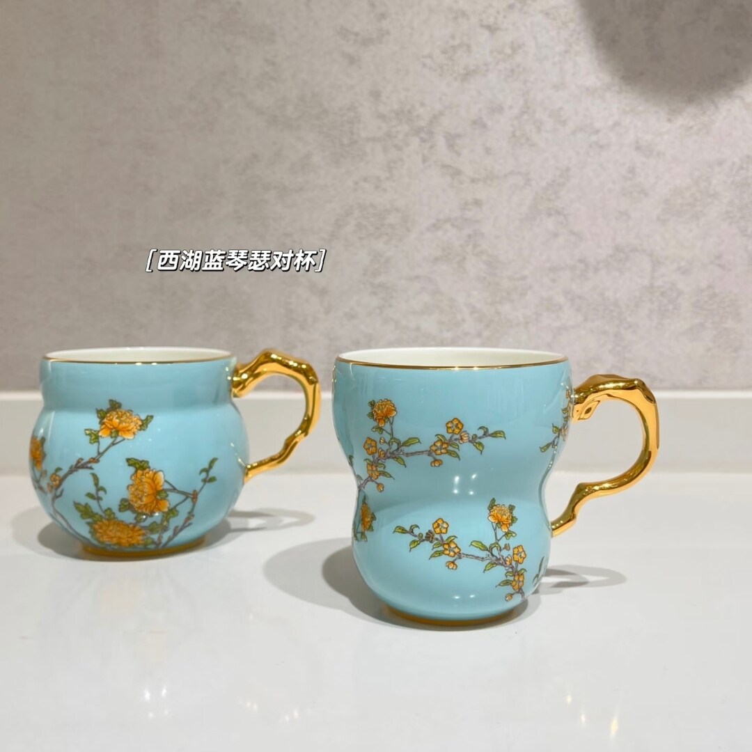 国瓷永丰源夫人瓷马克杯茶杯杯子高颜值陶瓷西湖蓝官方图片