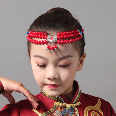 民族舞蹈头饰女蒙古族演出头饰串珠珠手工头饰女演出舞蹈服装配饰