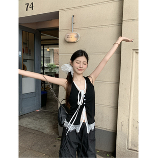 设计感吊带背心女2026新款夏外穿黑色辣妹穿搭蕾丝假两件无袖上衣
