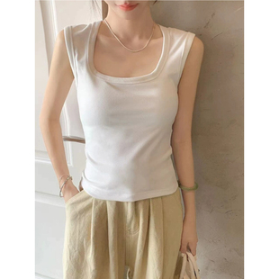 核心单品!白色大U领吊带背心女秋冬外穿弹力德绒保暖修身气质上衣