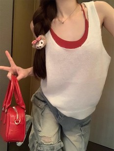 叠穿宽松打底外穿女ins 针织U领马甲背心上衣2025夏季 新款 韩版 经典