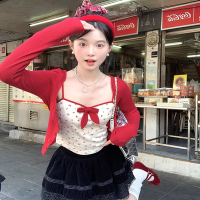 纯欲樱桃印花小吊带背心女内搭