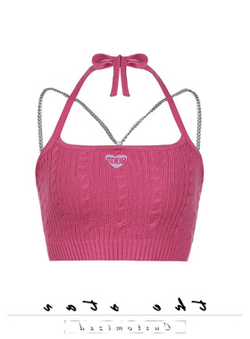 thi stoe甜辣风糖果色毛织链条爱心字母刺绣内搭打底背心小吊带女