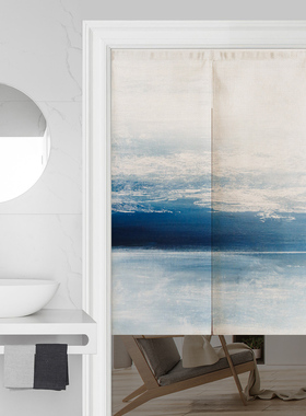 现代北欧简约抽象大海沙滩油画装饰卧室厨房厕所隔断帘布艺门帘子
