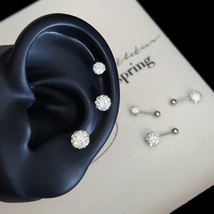 新品爆闪满钻锆石耳钉钛合金尖针杆适合新手好佩带无需引导杆耳钉