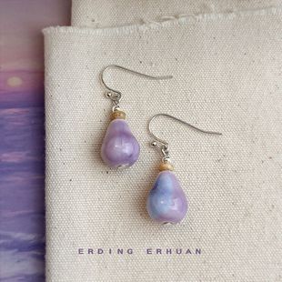 彩霞~陶瓷水滴耳环 文艺气质新中式国潮渐变紫色新款原创耳饰女