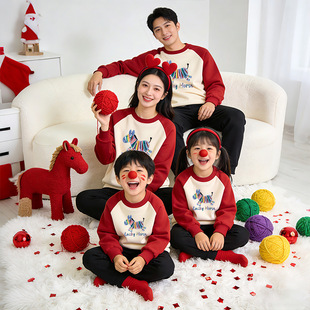 卡通印花童卫衣撞色马年拜年服洋气母女装 小马班服亲子装 男女同版