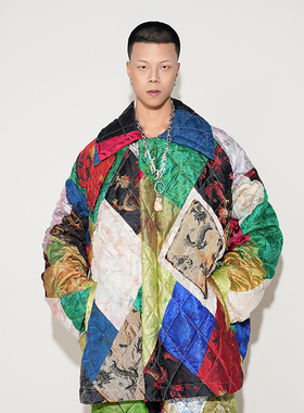 ANGEL CHEN陈安琪 AW22 多色织锦拼接驼绒大衣