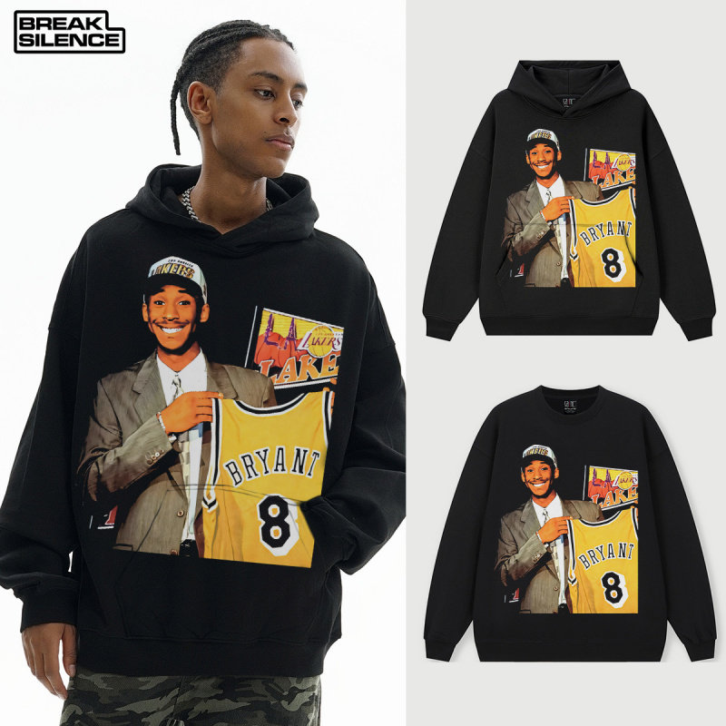 跨境kobe科比美式街头复古秋冬连帽卫衣男士重磅hoodie圆领卫衣潮