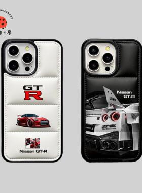 潮牌充棉GTR羽绒服适用苹果16pro手机壳iPhone16promax黑白色15promax创意个性14promax防摔13promax保护套