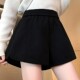 加厚毛呢短裤 女春秋外穿小个子松紧高腰宽松阔腿a字休闲黑色靴裤