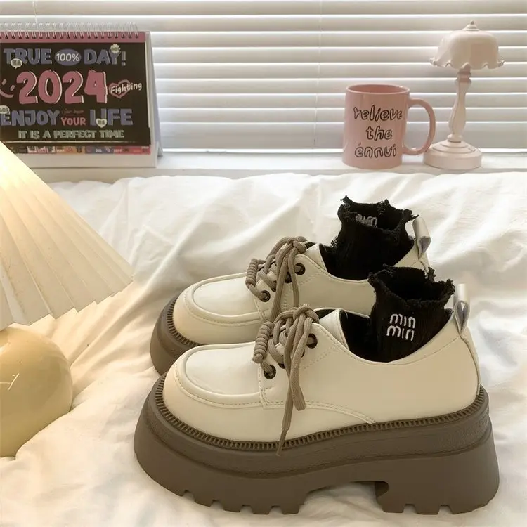 黑色小皮鞋女2025新款秋季百搭日系jk增高厚底系带英伦风复古单鞋