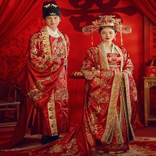 出租唐制婚服全套重工奢华拖尾传统中式婚礼宋制出阁凤冠霞帔嫁衣