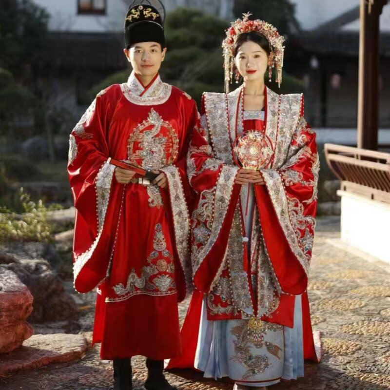出租明制婚服汉服中式嫁衣套装新娘结婚礼服重工凤冠霞帔租赁