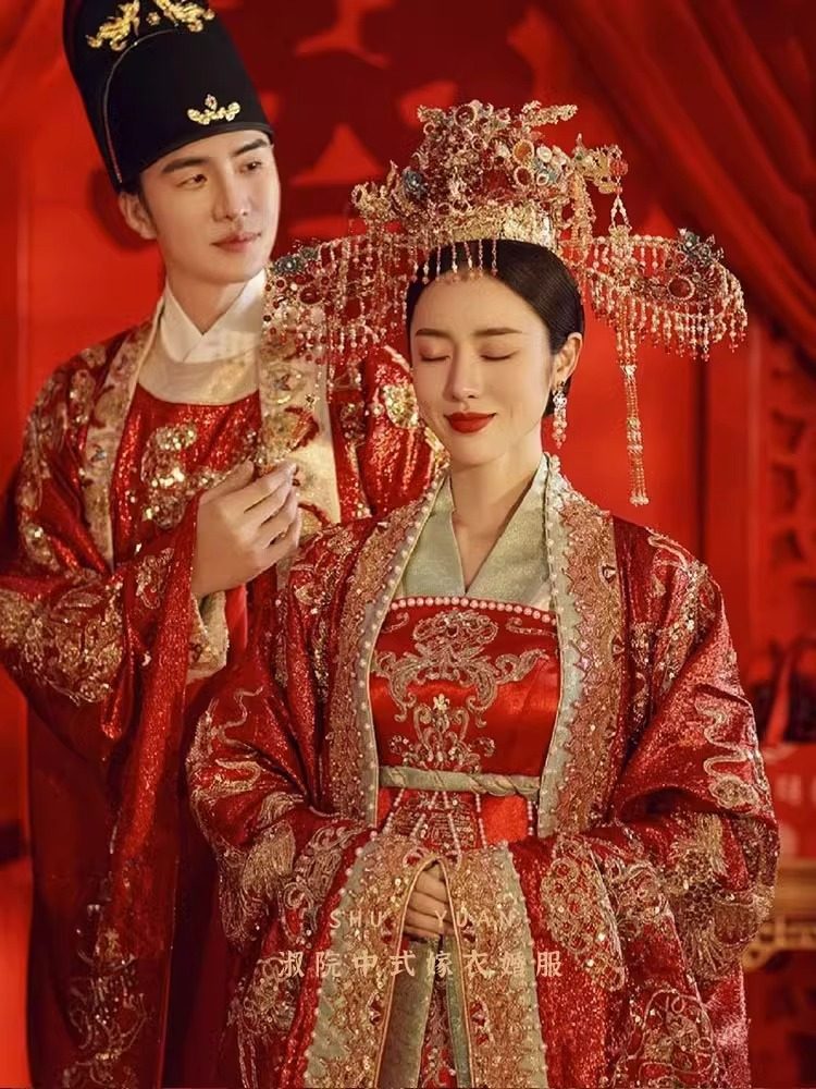 出租宋制汉服婚服男女套装新娘新郎结婚重工凤冠霞帔明制中式嫁衣