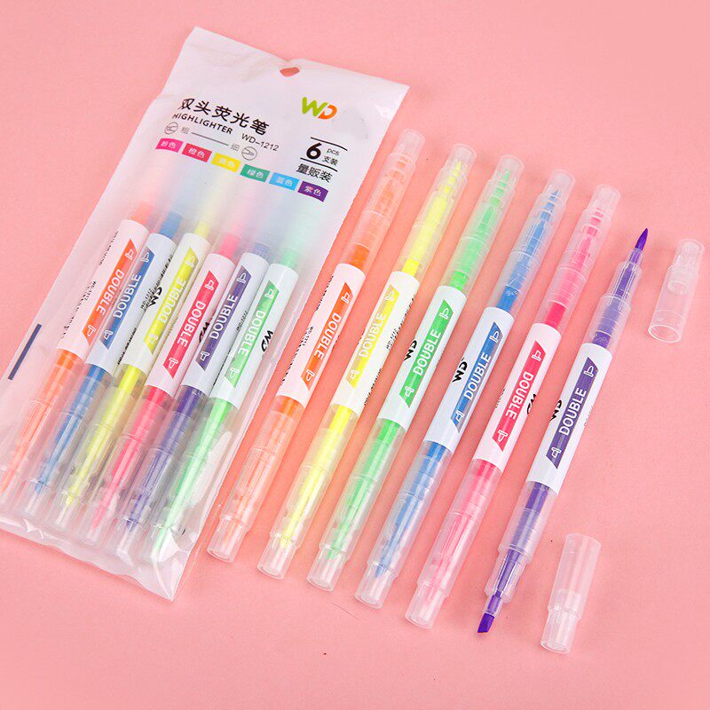 日系双头荧光笔标记笔大容量学生用做笔记彩色记号笔手账diy糖果色粗