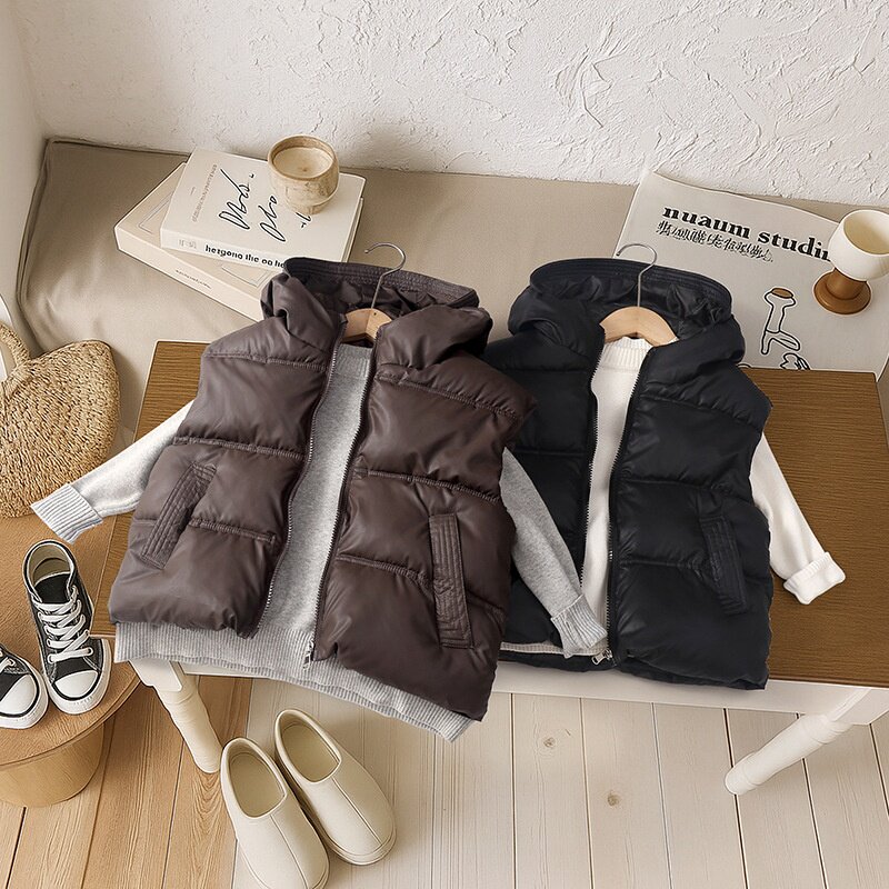 儿童秋冬新款连帽棉马甲男女童保暖坎肩外套中大童洋气外穿背心潮