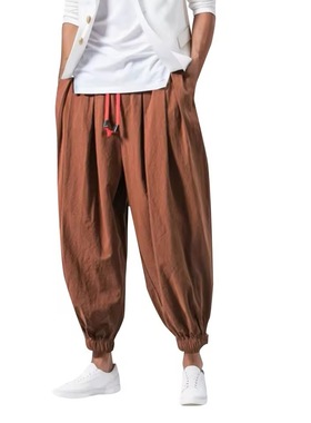 Men loose lantern bound wide leg harem pants美式男灯笼束脚裤