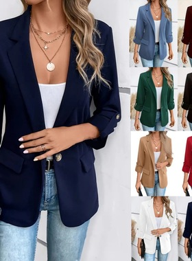 Fashion solid color long sleeved suit jacket women's外套女