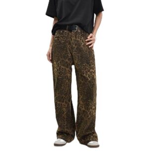 Retro leopard print jeans with wide legs复古豹纹牛仔裤阔腿裤
