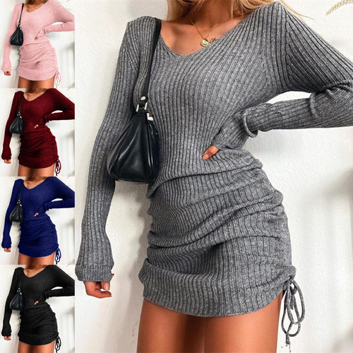 Women's woolen dress, sexy threaded dress女毛衣裙打底裙性感