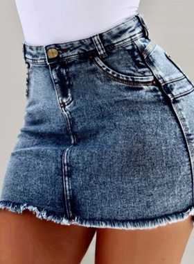 Large size women's denim bag hip short skirt女牛仔包臀半身裙