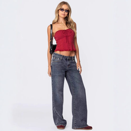 Wide leg, low waist plus size women long jeans大码牛仔长裤女