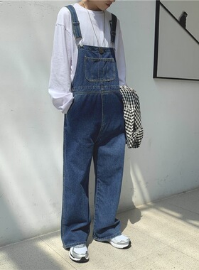 Retro denim overalls men's loose overalls牛仔背带裤男吊带裤