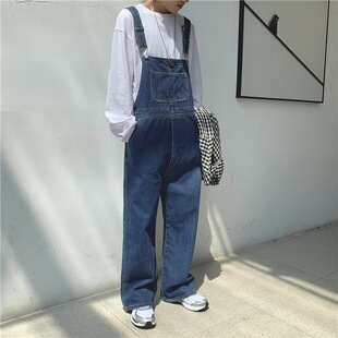 Retro denim overalls men's loose overalls牛仔背带裤男吊带裤