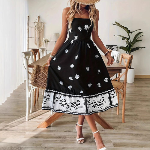 Women's printed loose strap dress欧美女印花宽松吊带连衣裙