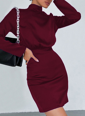 Women's backless high neck hip hugging skirt女露背高领包臀裙