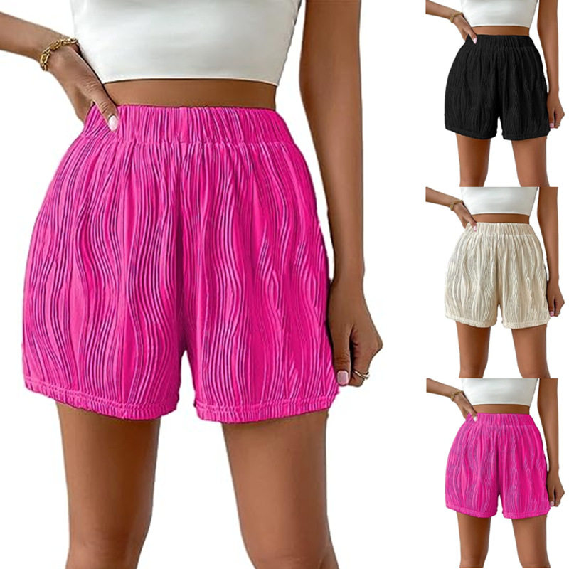 Women's Elastic High - Waisted Textured Autumn Shorts